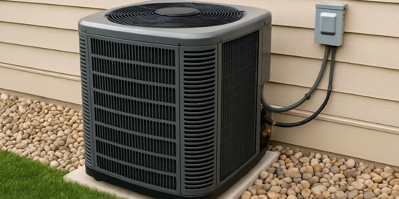 a brand new AC unit outside on a concrete slab from Leander Air Conditioning Repair in Leander, TX - 24 hour AC Repair Near Me a brand new AC unit outside on a concrete slab from Leander Air Conditioning Repair in Leander, TX - 24 hour AC Repair Near Me