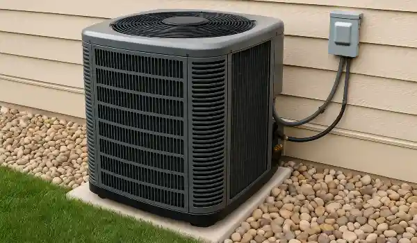 a brand new AC unit outside on a concrete slab from Leander Air Conditioning Repair in Leander, TX - 24 hour AC Repair Near Me a brand new AC unit outside on a concrete slab from Leander Air Conditioning Repair in Leander, TX - 24 hour AC Repair Near Me