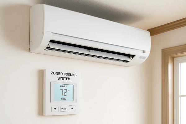 a mini split AC unit mounted on a wall and the thermostat below it from Leander Air Conditioning Repair in Leander, TX - 24 hour AC Repair Near Me a mini split AC unit mounted on a wall and the thermostat below it from Leander Air Conditioning Repair in Leander, TX - 24 hour AC Repair Near Me