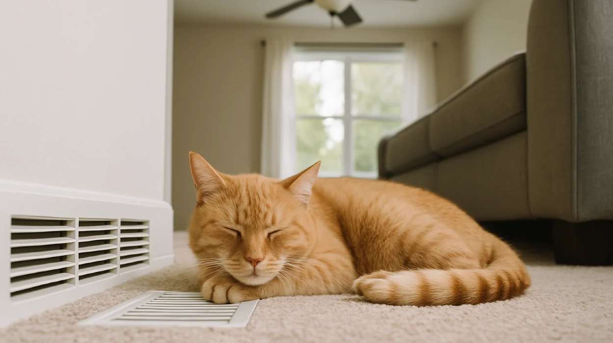 an orange cat laying on the carpet next to an AC vent from Leander Air Conditioning Repair in Leander, TX - 24 hour AC Service an orange cat laying on the carpet next to an AC vent from Leander Air Conditioning Repair in Leander, TX - 24 hour AC Service
