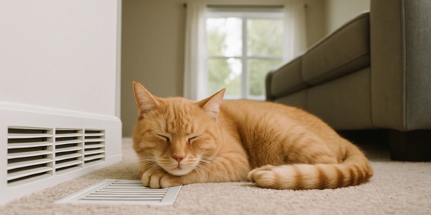 an orange cat laying on the carpet next to an AC vent from Leander Air Conditioning Repair in Leander, TX - 24 hour AC Service an orange cat laying on the carpet next to an AC vent from Leander Air Conditioning Repair in Leander, TX - 24 hour AC Service