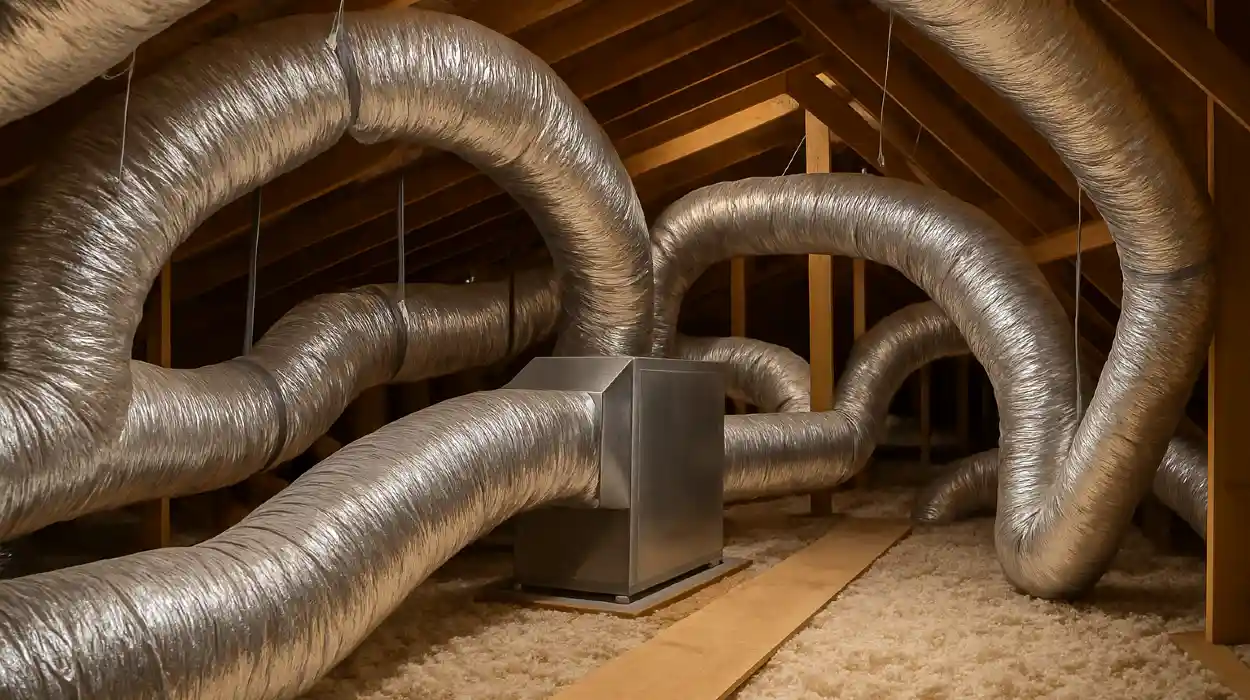 traditional AC ducts installed in the attic of a house from Leander Air Conditioning Repair in Leander, TX - AC Company Near Me traditional AC ducts installed in the attic of a house from Leander Air Conditioning Repair in Leander, TX - AC Company Near Me