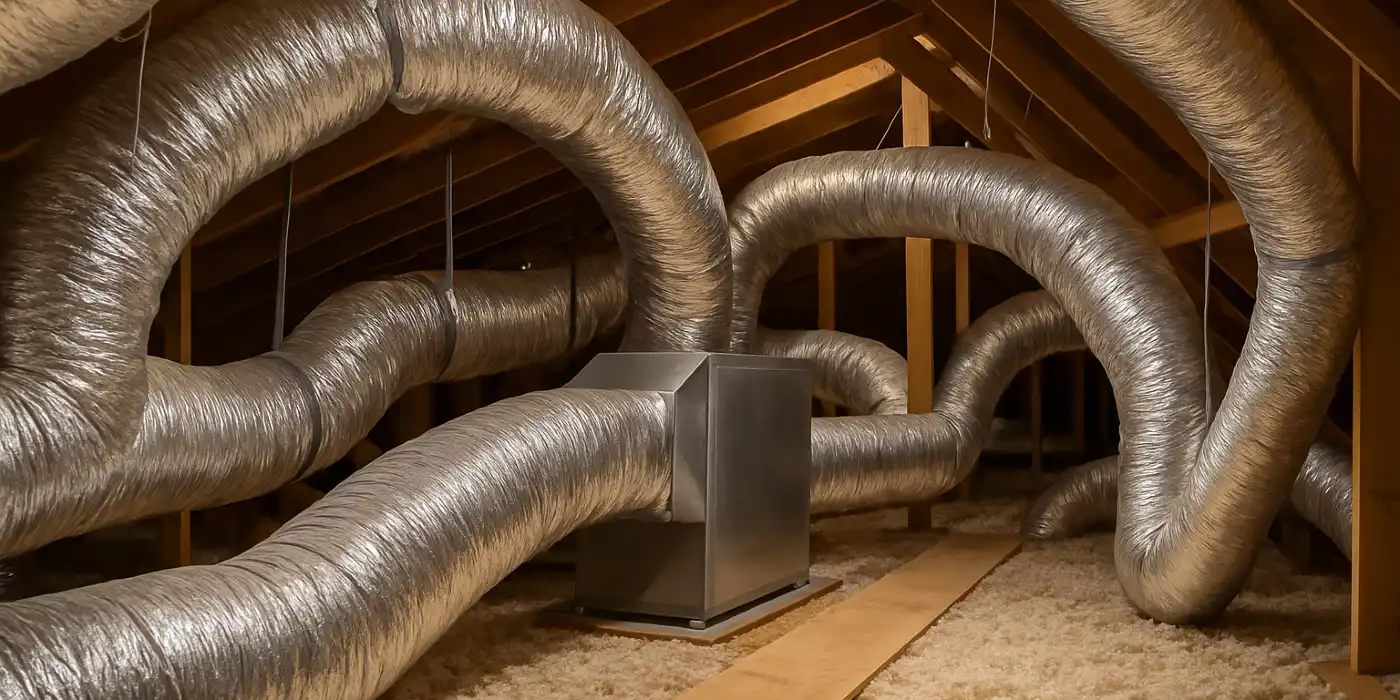 traditional AC ducts installed in the attic of a house from Leander Air Conditioning Repair in Leander, TX - AC Company Near Me traditional AC ducts installed in the attic of a house from Leander Air Conditioning Repair in Leander, TX - AC Company Near Me