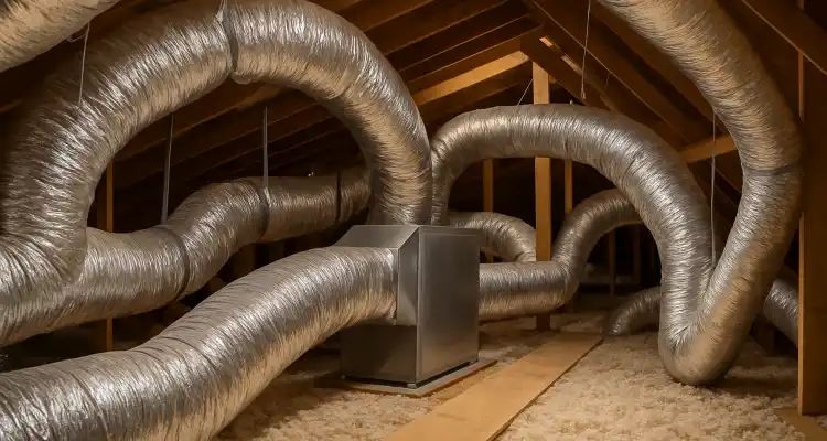 traditional AC ducts installed in the attic of a house from Leander Air Conditioning Repair in Leander, TX - AC Company Near Me traditional AC ducts installed in the attic of a house from Leander Air Conditioning Repair in Leander, TX - AC Company Near Me