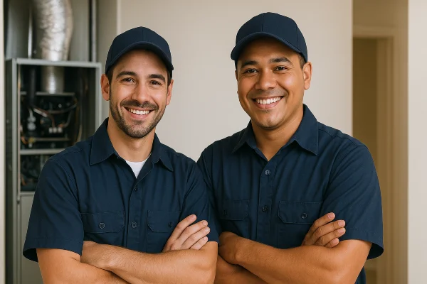 2 hvac technician smiling at the camera from Leander Air Conditioning Repair in Leander, TX - AC Company Near Me 2 hvac technician smiling at the camera from Leander Air Conditioning Repair in Leander, TX - AC Company Near Me