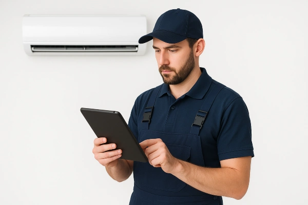an hvac technician with an ipad filling out a report from Leander Air Conditioning Repair in Cedar Park, TX - cedar-park-tx an hvac technician with an ipad filling out a report from Leander Air Conditioning Repair in Cedar Park, TX - cedar-park-tx