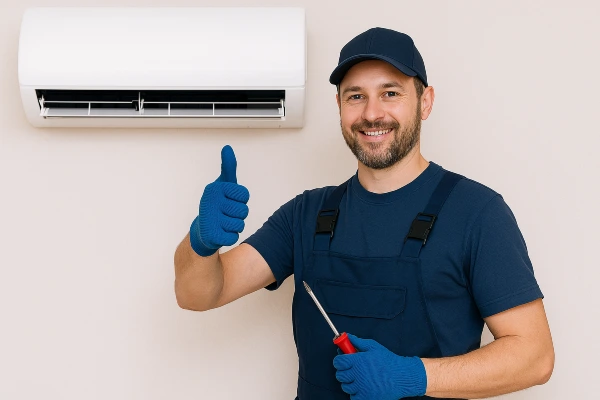 a male hvac technician smiling and giving a thumbs-up at the camera from Leander Air Conditioning Repair in Leander, TX - Air Conditioning Service Near Me